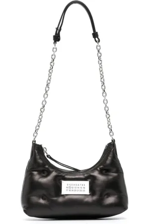 Maison Margiela Taske, Dame, Sort, ONE SIZE, Uld, Quiltet Læder Skuldertaske med Logo