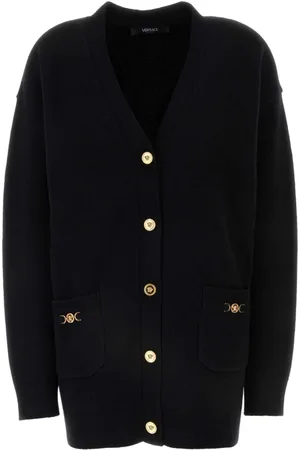 VERSACE Strik, Dame, Sort, XS, Uld, Stilfuld Sort Uld Bluse