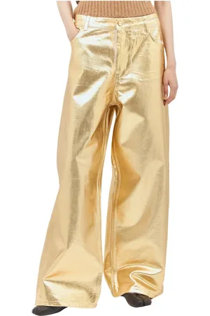 Ganni Jeans, Dame, Gul, W27, Bomuld, Coated Foil Wide Leg Jeans