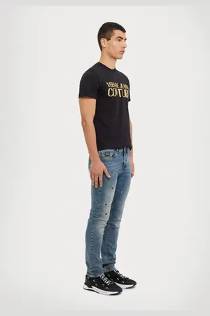 VERSACE Jeans, Herre, Blå, W35, Denim, Blå Slim Jeans Milano Beskadiget