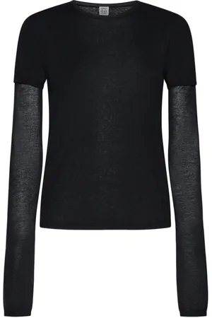 Totême Strik, Dame, Sort, XS, Cashmere, Sort Crew Neck Strik Trøje