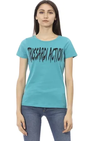 Trussardi Top, Dame, Blå, M, Uld, Stilfuld lyseblå kortærmet tee