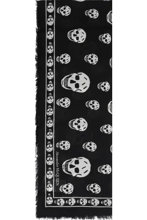 Alexander McQueen Tilbehør, Dame, Sort, ONE SIZE, Uld, Sort Skull Logo Uldtørklæde