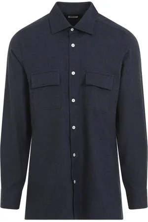 Kiton Skjorte, Herre, Blå, XL, Bomuld, Blå bomuldsskjorte, elegant stil