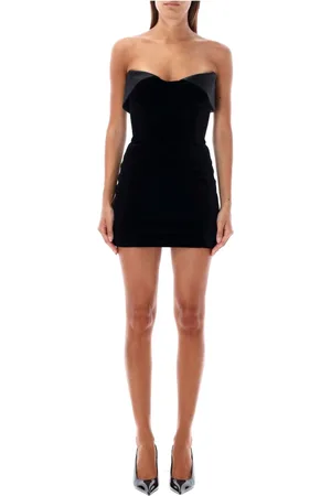 MUGLER Kjole, Dame, Sort, S, Satin, Sort Fløjl Korset Mini Kjole