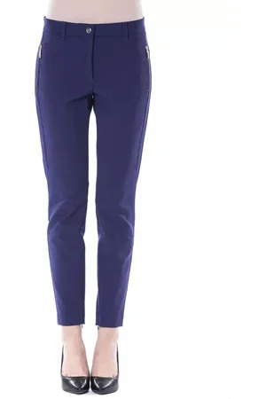 Byblos Bukser, Dame, Blå, M, Polyester, Blå Slim Fit Bukser med Lynlåslommer
