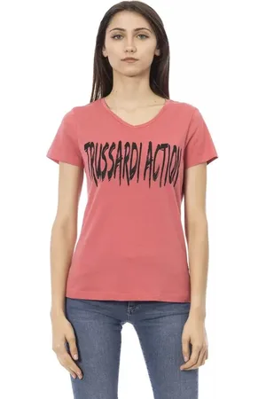 Trussardi Top, Dame, Lyserød, L, Bomuld, Elegant Tee med V-hals