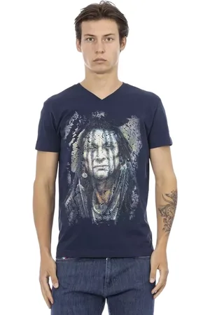 Trussardi Top, Herre, Blå, XL, Uld, Blå Stilfuld Kortærmet T-shirt