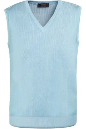 MOORER Strik, Herre, Blå, M, Bomuld, Sea Island Cotton V-neck Strikvest