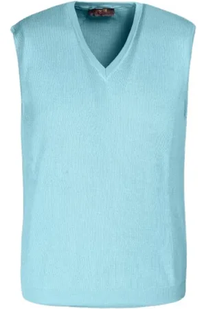 MOORER Strik, Herre, Blå, 2XL, Bomuld, Ærmeløs sweater vest i Sea Island bomuld