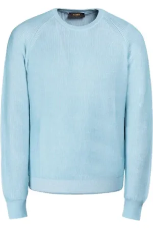 MOORER Strik, Herre, Blå, M, Bomuld, Sea Island Cotton Crew Neck Sweater