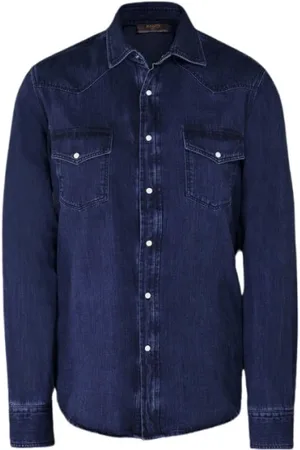 MOORER Skjorte, Herre, Blå, M, Denim, Vintage Western-Style Denim Skjorte