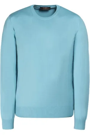 MOORER Strik, Herre, Blå, M, Bomuld, Luksus Sea Island Cotton Sweater