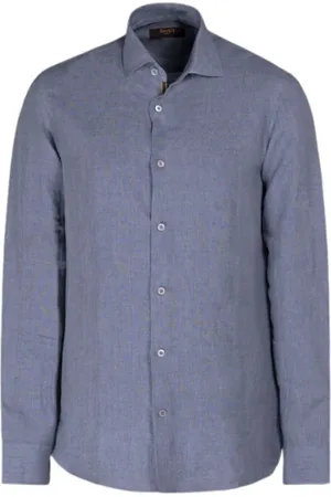 MOORER Skjorte, Herre, Blå, XL, Linned, Linned Slim Fit Skjorte med Blød Krave