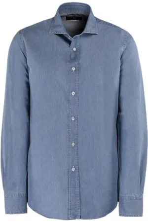 MOORER Skjorte, Herre, Blå, 2XL, Bomuld, Let Denim Silke Bomuld Skjorte