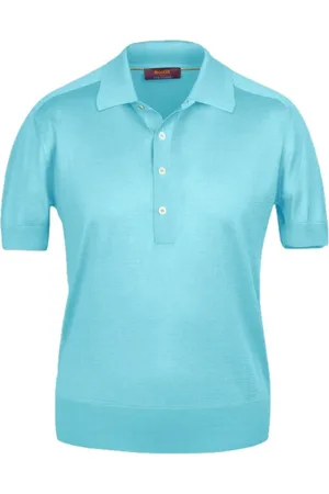 MOORER Top, Herre, Blå, M, Bomuld, Luksus Sea Island Cotton Polo Shirt