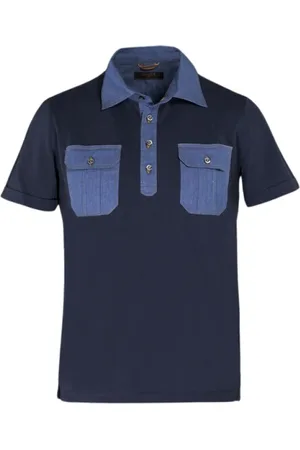 MOORER Top, Herre, Blå, M, Denim, Denim Polo Shirt med Makò Cotton