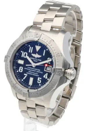 Breitling Pre-owned Pre-owned, Herre, Blå, ONE SIZE, Tyl, Pre-owned Rustfrit stal watches