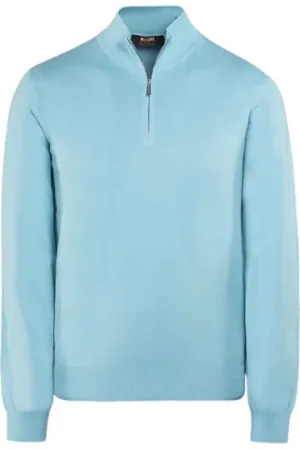 MOORER Strik, Herre, Blå, XL, Bomuld, Sea Island Cotton Half-Zip Sweater