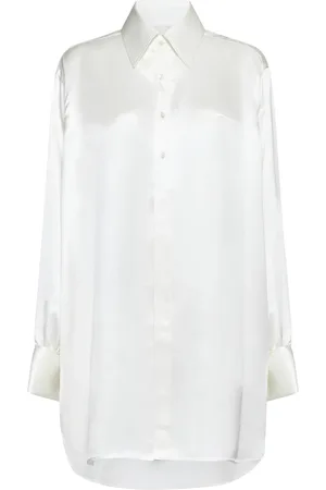 Maison Margiela Bluser & Skjorter, Dame, Hvid, XS, Uld, Silke Off- Skjorte med Manchetknapper