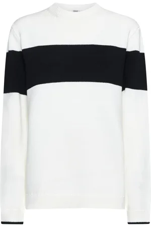 Totême Strik, Dame, Hvid, M, Bomuld, Hvid Sweater med Sort Bånd
