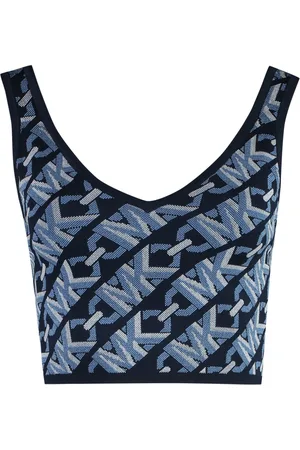 Michael Kors Top, Dame, Blå, M, Uld, Crop Top med logo