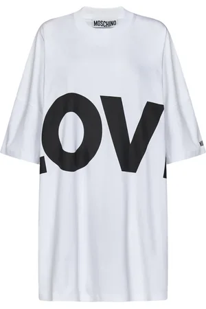 Moschino Kjole, Dame, Hvid, 2XS, Bomuld, Hvid Love Print T-shirt Kjole