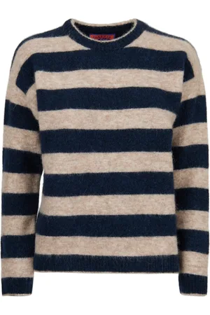 Gallo Strik, Dame, Flerfarvet, L/XL, Uld, Blå Alpaca Uld Crew-Neck Sweater