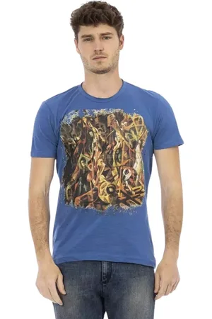Trussardi Top, Herre, Blå, L, Bomuld, Blå Frontprint T-shirt Casual Elegance