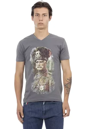 Trussardi Top, Herre, Grå, 3XL, Bomuld, Elegant V-hals T-shirt med Frontprint