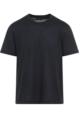 BRIONI Top, Herre, Blå, 2XL, Bomuld, Blå Silke T-Shirt