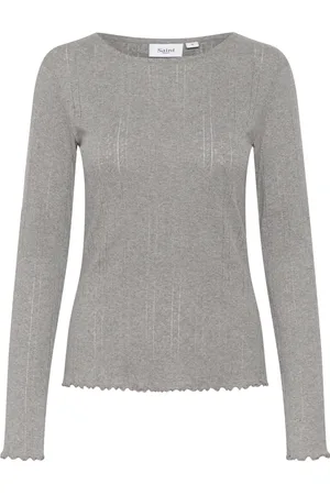 Saint Tropez Top, Dame, Grå, XS, Uld, Grå Quill Melange Bluse Top