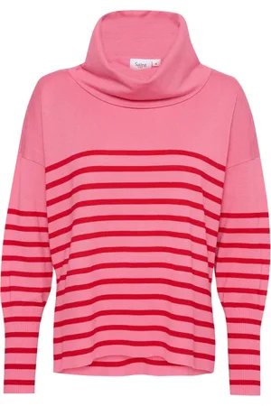 Saint Tropez Strik, Dame, Lyserød, 2XL, Uld, Stribet Cowlneck Pullover Sweater Chateau Rose