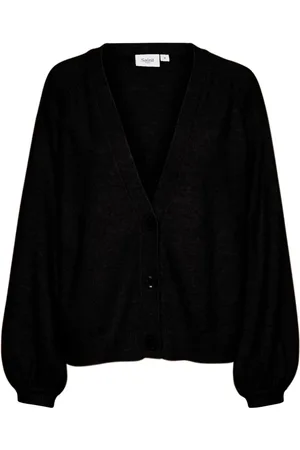 Saint Tropez Strik, Dame, Sort, XL, Uld, Sort Cardigan med Pufærmer