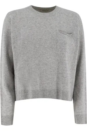 PESERICO SIGN Sweathshirts & Hoodies, Dame, Grå, XS, Uld, Klassisk Jumper med Frontlomme