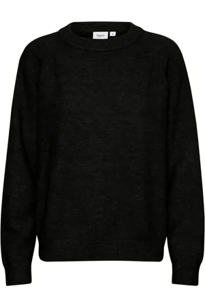 Saint Tropez Strik, Dame, Sort, L, Uld, Sort Strik Pullover med Pufærmer