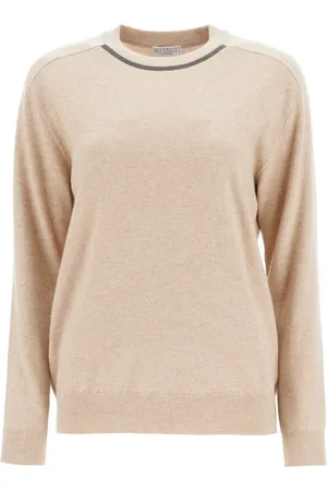 Brunello Cucinelli Strik, Dame, , XL, Cashmere, Cashmere Crewneck Pullover med Monile-broderi