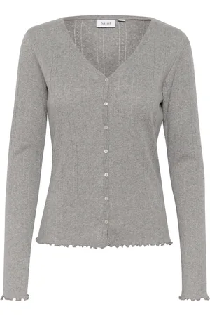 Saint Tropez Strik, Dame, Grå, XS, Uld, Grå Quill Melange Cardigan Top