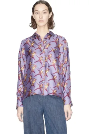 ODEEH Bluser & Skjorter, Dame, Lilla, M, Mønstret Bluse med Hundemotiv