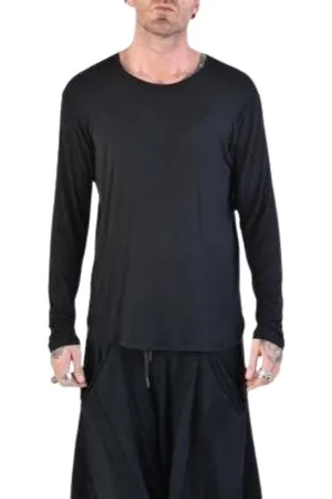 LA HAINE INSIDE US Top, Herre, Sort, L, Uld, Sort Silke Viskose Langærmet T-Shirt