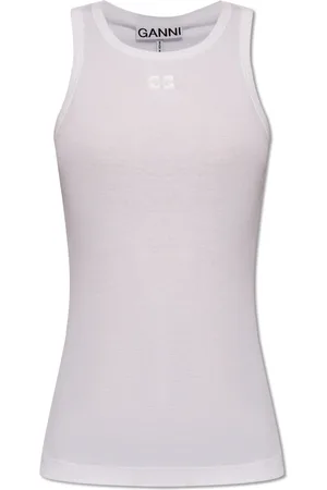 Ganni Top, Dame, Hvid, M, Bomuld, Logo-broderet top