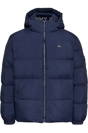 Tommy Hilfiger Jakke, Herre, Blå, 2XL, Uld, Blå Dunjakke med Aftagelig Hætte