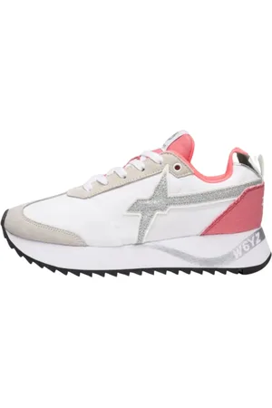 W6YZ Sko, Dame, Hvid, 41 EU, Uld, Sølv Glitter Sneaker med Metallic Indsætninger