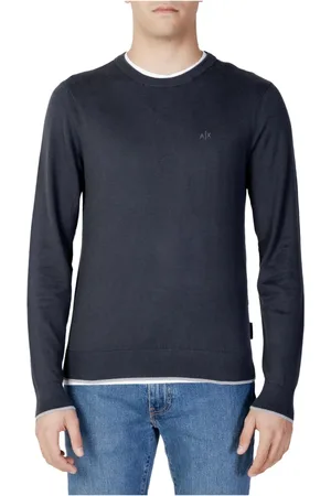 Armani Exchange Strik, Herre, Blå, XS, Bomuld, Grå Strik Trøje Rund Hals Mænd