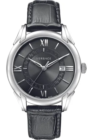 VERSACE Tilbehør, Herre, Sort, ONE SIZE, Læder, Apollo Swiss Made Læderrem Ur