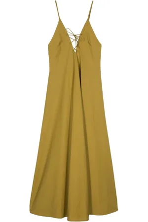 FORTE FORTE Kjole, Dame, Grøn, M, Bomuld, Khaki Poplin V-Neck Kjole