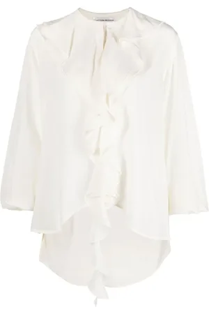 Victoria Beckham Bluser & Skjorter, Dame, Hvid, XS, Silke Ruffle Skjorte Gul