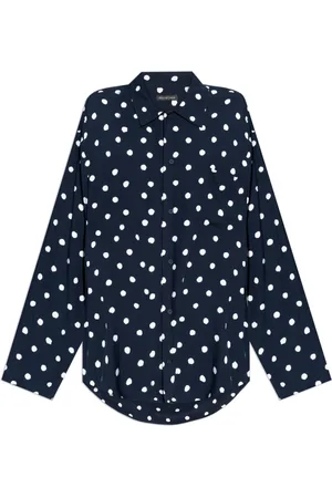 Balenciaga Bluser & Skjorter, Dame, Blå, S, Uld, Polkaprikket skjorte
