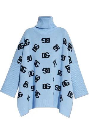 Dolce & Gabbana Strik, Dame, Blå, XS, Uld, Turtleneck med Logo