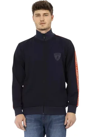 AUTOMOBILI LAMBORGHINI Sweathshirts & Hoodies, Herre, Blå, L, Bomuld, Blå Sweatshirt med Lynlås og Ærmedetalje
